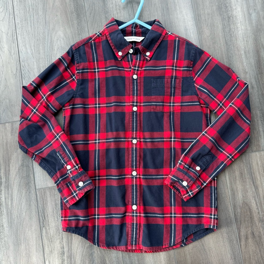 EUC Janie & Jack Brushed Plaid Flannel Button Down Shirt 7 yr